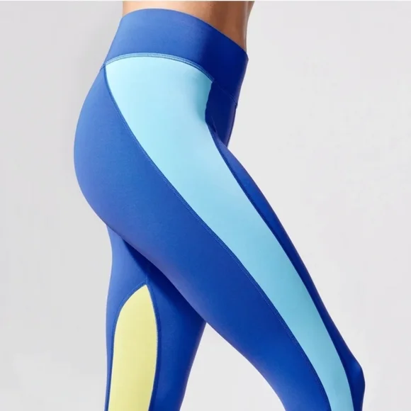 Michi Canyon Colorblock Compression Leggings Blue Yellow Small Luxury Activewear - Picture 2 of 12
